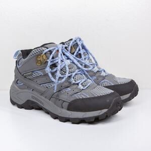 MERRELL Moab 2 Waterproof Boots Lace Up Grey Blue Hiking Outdoor Unisex Kids 12